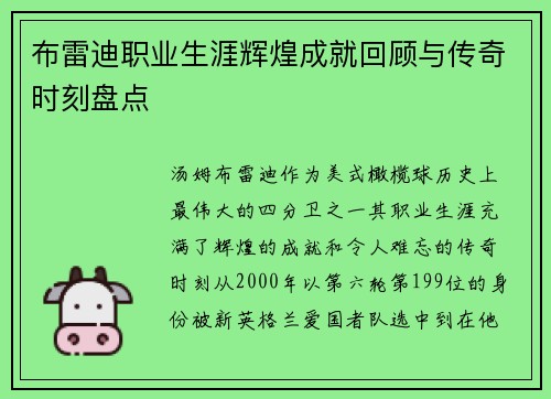 布雷迪职业生涯辉煌成就回顾与传奇时刻盘点