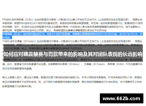 如何应对魏震禁赛与罚款带来的影响及其对团队表现的长远影响 如何应对魏震禁赛与罚款带来的影响及其对团队表现的长远影响